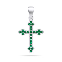 Stříbrný přívěsek se zelenými zirkony Křížek PT84WG