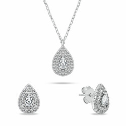 Stříbrný set šperků se zirkony Tear Drop SET284W (náhrdelník, náušnice)
