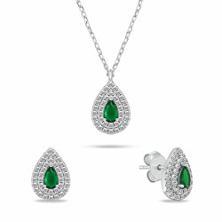 Stříbrný set šperků se zirkony Tear Drop SET284WG (náhrdelník, náušnice)