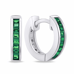 Eleganti orecchini a cerchio in argento con zirconi verdi EA664WG