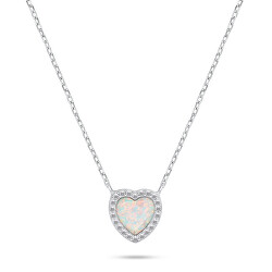 Třpytivý stříbrný náhrdelník Srdce s opálem NCL134W