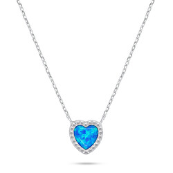 Třpytivý stříbrný náhrdelník Srdce s opálem NCL134WB