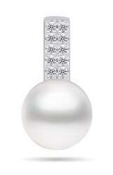 Třpytivý stříbrný přívěsek s pravou perlou a zirkony PT90W