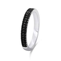Třpytivý stříbrný prsten s černými zirkony RI058W