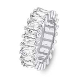 Třpytivý stříbrný prsten s čirými zirkony RI087W