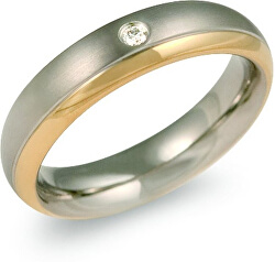 Pozlátený titánový snubný prsteň s diamantom 0130-12