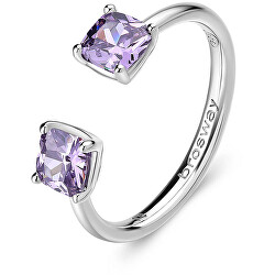 Otevřený stříbrný prsten s fialovými zirkony Fancy FMP14
