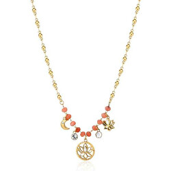 Charmante vergoldete Halskette mit Perlen und Anhängern Chakra BHKN087