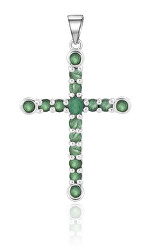 Slušivý stříbrný přívěsek se smaragdy Křížek SMAAGH3