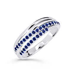 Třpytivý prsten z bílého zlata se safíry DZ6716-3352-SF-X-2