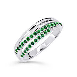 Třpytivý prsten z bílého zlata se smaragdy DZ6716-3352-SM-X-2