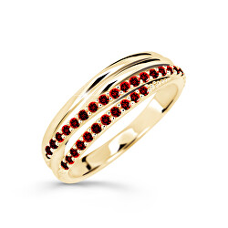 Třpytivý prsten ze žlutého zlata s rubíny DZ6716-3352-RU-X-1