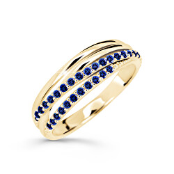 Třpytivý prsten ze žlutého zlata se safíry DZ6716-3352-SF-X-1