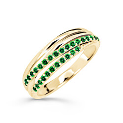 Trblietavý prsteň zo žltého zlata so smaragdmi DZ6716-3352-SM-X-1