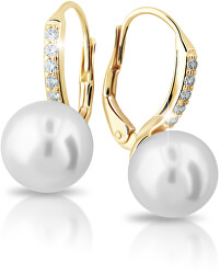 Exklusive goldene Ohrringe mit echten Perlen und Zirkonen  Z6432-3122-50-10-X-1