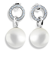 Půvabné perlové náušnice z bílého zlata se zirkony Z6411-3123-10-X-2