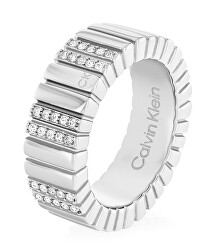 Módny oceľový prsteň s kryštálmi Minimalistic Metal 35000440