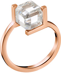 Růžově pozlacený prsten s krychličkou KJ3HPR1401