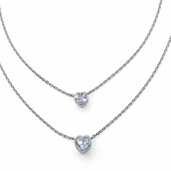 Dvojitý stříbrný náhrdelník Srdce s krystaly 30527.S