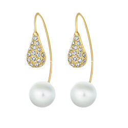 Moderní náušnice s krystaly Swarovski a perlou LuxePearl 42369.G