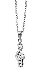 Slušivý oceľový náhrdelník Husľový kľúč s kryštálmi 32190.E