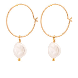 Kruhové pozlacené náušnice s pravými perlami 2v1 Sea Pearl Mini Hoop Earrings