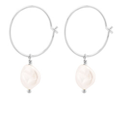 Kruhové stříbrné náušnice s pravými perlami Sea Pearl Mini Hoop Earrings