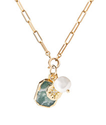 Pozlacený náhrdelník s achátem a perlou Chunky