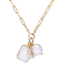 Půvabný pozlacený náhrdelník s pravou perlou Chunky