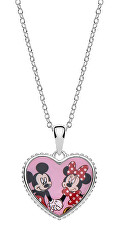 Romantický stříbrný náhrdelník Minnie and Mickey Mouse (řetízek, přívěsek)
