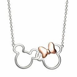 Slušivý strieborný bicolor náhrdelník Mickey and Minnie Mouse N902594TL-18