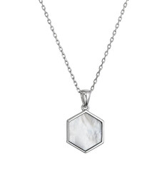 Stříbrný dámský náhrdelník Hexagon s perletí 12149.1