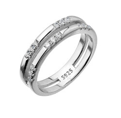 Dvojitý stříbrný prsten se zirkony 15018.1 crystal