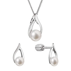 Elegantní sada stříbrných šperků s pravými perlami 29080.1B (náušnice, řetízek, přívěsek)
