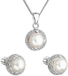Set de bijuterii fine cu perle și pietre de zircon 29004.1 alb
