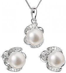 Luxusní stříbrná souprava s pravými perlami Pavona 29017.1 (náušnice, řetízek, přívěsek)
