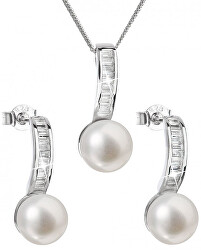 Luxusní stříbrná souprava s pravými perlami Pavona 29019.1 (náušnice, řetízek, přívěsek)