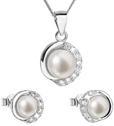 Luxusná strieborná súprava s pravými perlami Pavona 29022.1 (náušnice, retiazka, prívesok)