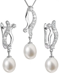 Luxusní stříbrná souprava s pravými perlami Pavona 29028.1 (náušnice, řetízek, přívěsek)