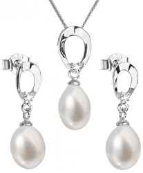 Luxusná strieborná súprava s pravými perlami Pavona 29029.1 (náušnice, retiazka, prívesok)