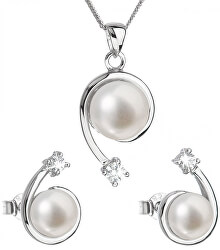 Luxusná strieborná súprava s pravými perlami Pavona 29031.1 (náušnice, retiazka, prívesok)