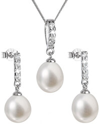 Luxusná strieborná súprava s pravými perlami Pavona 29032.1 (náušnice, retiazka, prívesok)