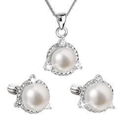 Lussoso set di gioielli argento con perle autentiche Pavona 29033.1B (orecchini, catena, pendente)