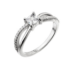 Moderní stříbrný prsten s čirými zirkony 15016.1 crystal