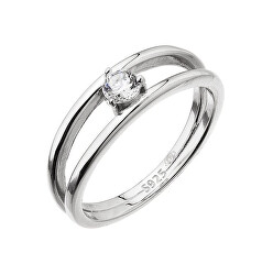 Rozdvojený stříbrný prsten s čirým zirkonem 15017.1 crystal