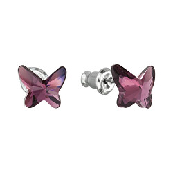 Náušnice s fialovými krystaly Swarovski Motýl 51048.3 amethyst