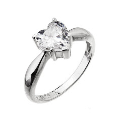 Něžný stříbrný prsten se zirkonem Srdce 15015.1 crystal
