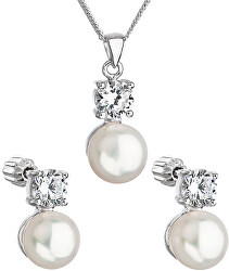 Set di gioielli con perle e zirconi Pavona 29002.1 AAA bianco (orecchini, collana, pendente)