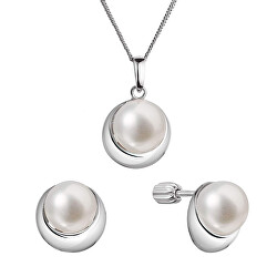 Pôvabná sada strieborných šperkov s pravými perlami 29053.1B (náušnice, retiazka, prívesok)