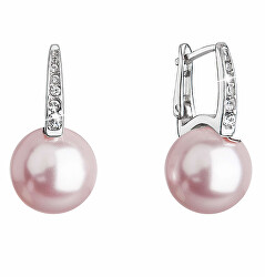 Romantické stříbrné náušnice se světle růžovou syntetickou perlou 31301.3